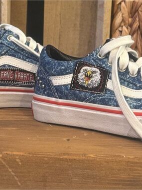 Vans Kids Blue Denim-Look Eagle Patch Sneakers with White Laces